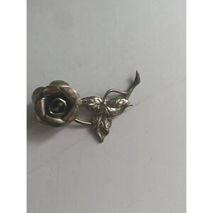 Vintage Sterling Silver Signed Beau 3D Rose Flower Leaves Statement Brooch Pin